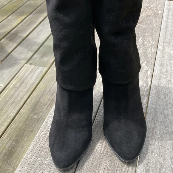 Black Suede OTK Heeled Boots - Picture 6 of 14